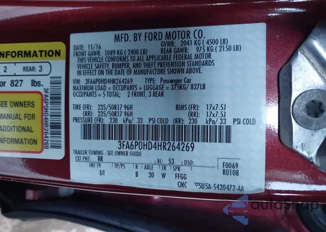 2017 Ford Fusion Se z USA, uszkodzony, nr VIN 3FA6P0HD4HR264269